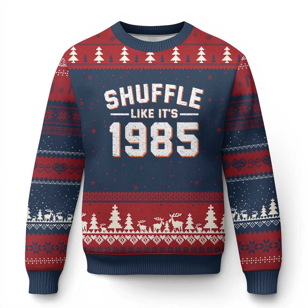 Shuffle Like Its 1985 Ugly Christmas Sweater Retro Championship Celebrated TS02 Navy Red Print Your Wear
