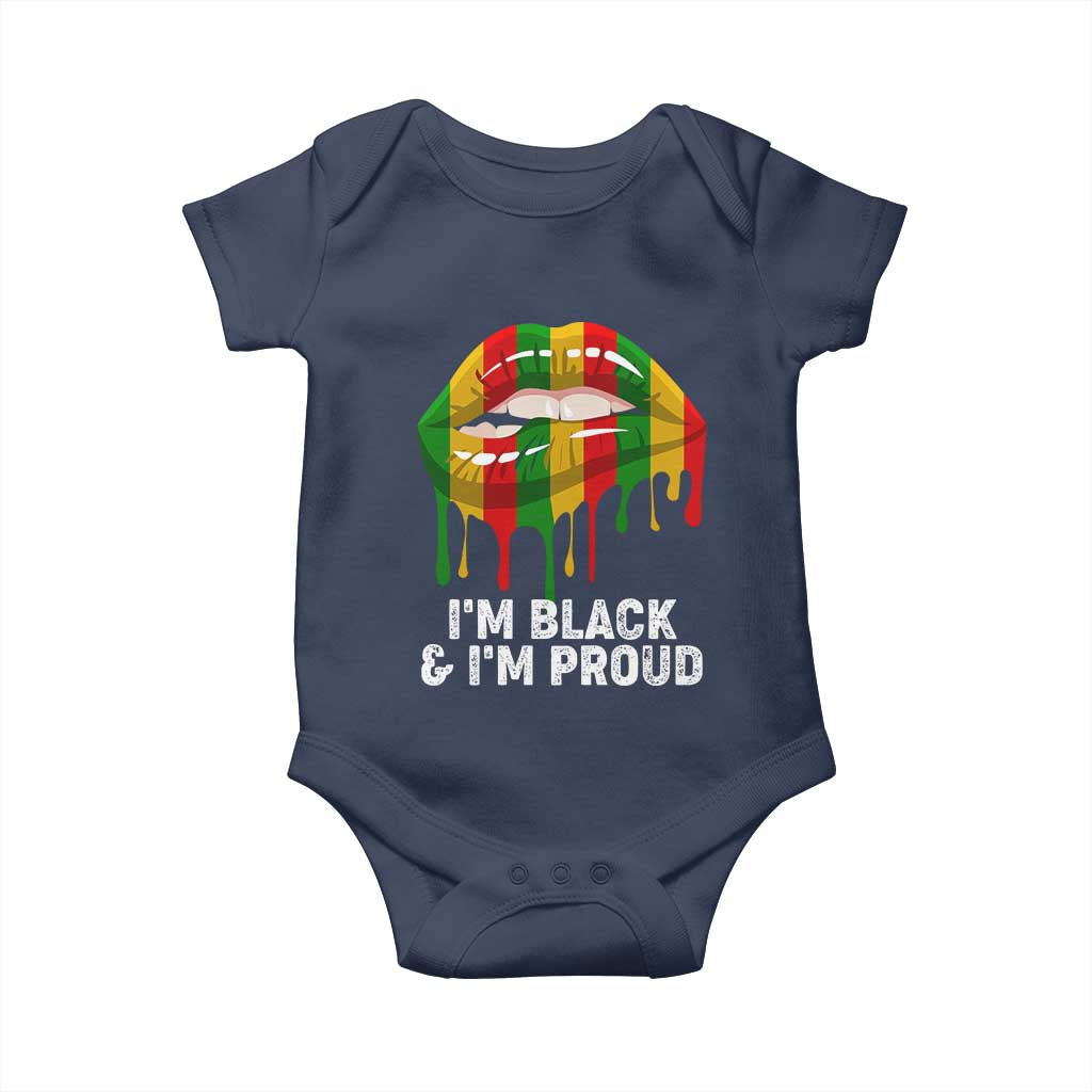 Black Girls Baby Onesie I'm Black And I'm Proud Woman Lips Dripping TS02 Navy Print Your Wear