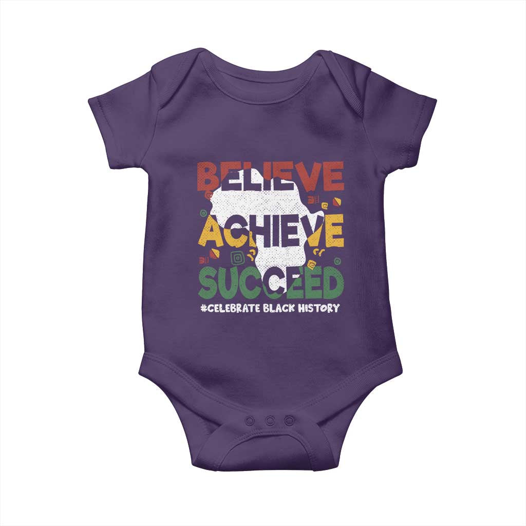 Celebrate Black History Month Baby Onesie Believe Achieve Succeed Black and Proud BHM TS02 Purple Print Your Wear