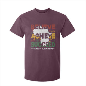 Celebrate Black History Month T Shirt For Kid Believe Achieve Succeed Black and Proud BHM TS02 Maroon Print Your Wear