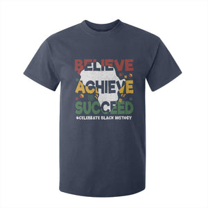 Celebrate Black History Month T Shirt For Kid Believe Achieve Succeed Black and Proud BHM TS02 Navy Print Your Wear
