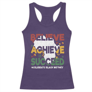 Celebrate Black History Month Racerback Tank Top Believe Achieve Succeed Black and Proud BHM TS02 Purple Print Your Wear