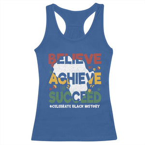 Celebrate Black History Month Racerback Tank Top Believe Achieve Succeed Black and Proud BHM TS02 Royal Blue Print Your Wear