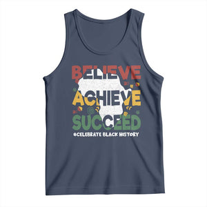 Celebrate Black History Month Tank Top Believe Achieve Succeed Black and Proud BHM TS02 Navy Print Your Wear