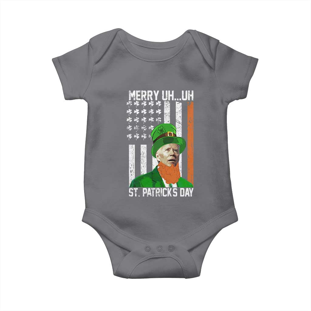 Funny Biden St Patricks Day Baby Onesie Merry 4th of Saint Patrick Uh Uh Leprechaun American Flag TS02 Charcoal Print Your Wear