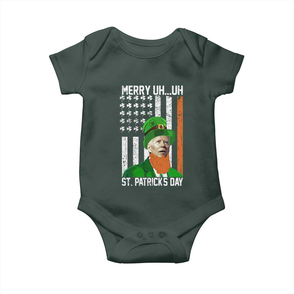 Funny Biden St Patricks Day Baby Onesie Merry 4th of Saint Patrick Uh Uh Leprechaun American Flag TS02 Print Your Wear