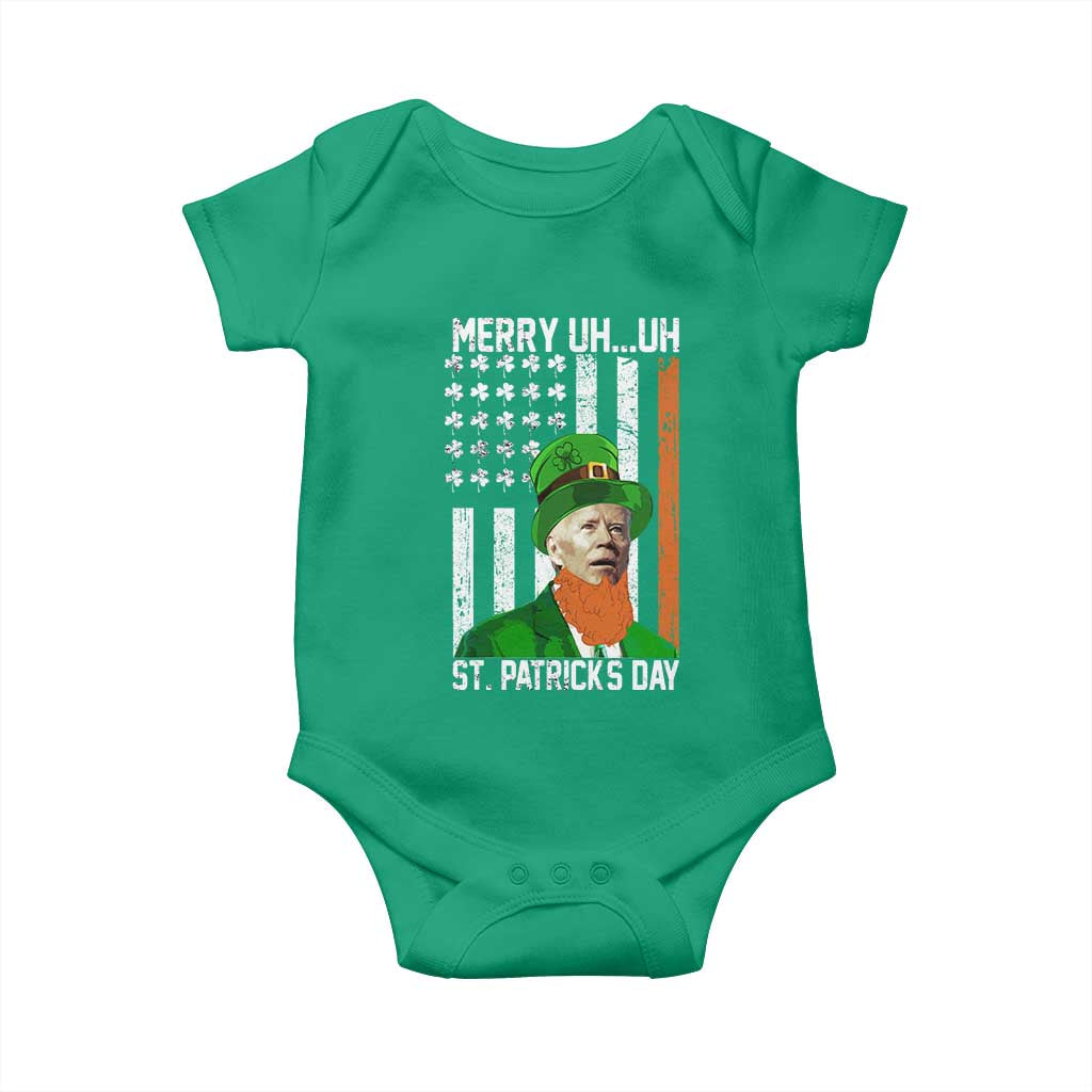 Funny Biden St Patricks Day Baby Onesie Merry 4th of Saint Patrick Uh Uh Leprechaun American Flag TS02 Irish Green Print Your Wear