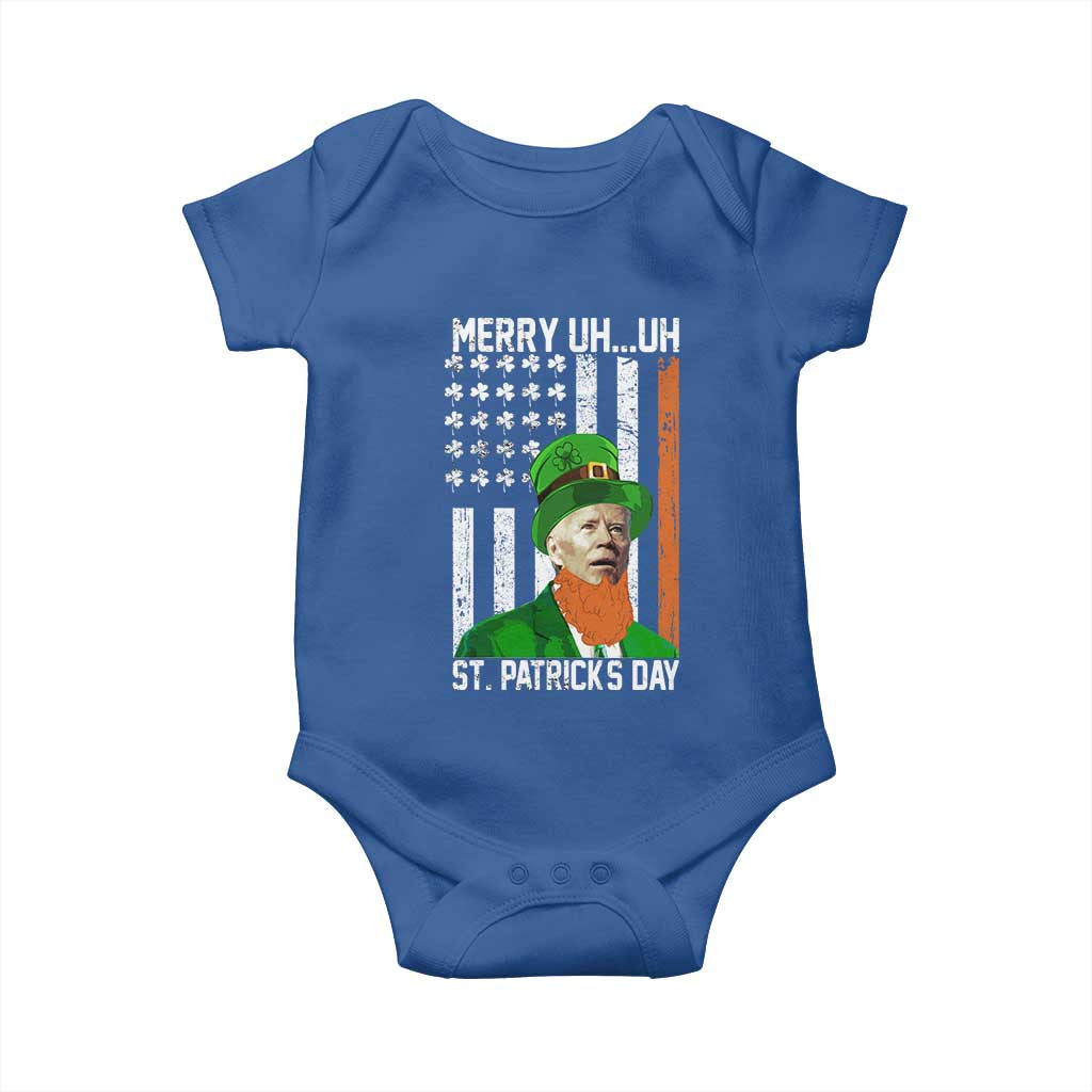Funny Biden St Patricks Day Baby Onesie Merry 4th of Saint Patrick Uh Uh Leprechaun American Flag TS02 Royal Blue Print Your Wear