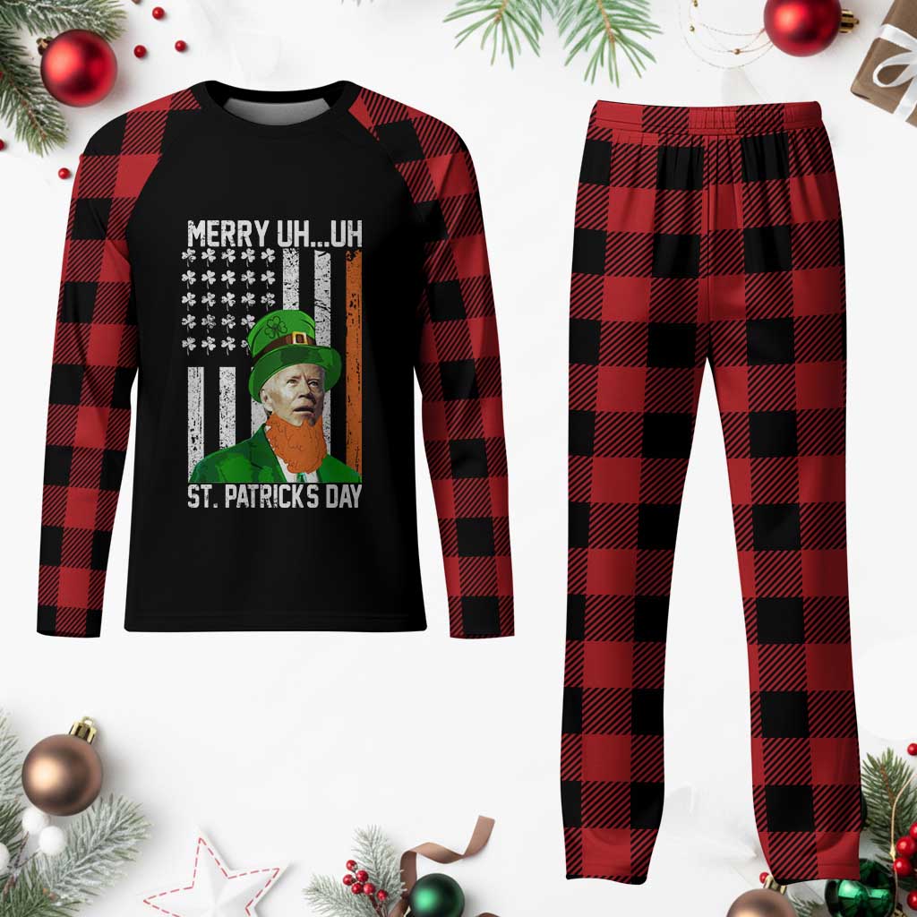 Funny Biden St Patricks Day Plaid Pajama Set Merry 4th of Saint Patrick Uh Uh Leprechaun American Flag TS02 Buffalo Plaid Print Your Wear