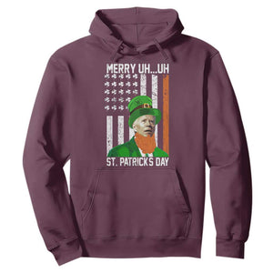 Funny Biden St Patricks Day Hoodie Merry 4th of Saint Patrick Uh Uh Leprechaun American Flag TS02 Maroon Print Your Wear