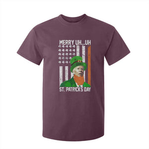 Funny Biden St Patricks Day T Shirt For Kid Merry 4th of Saint Patrick Uh Uh Leprechaun American Flag TS02 Maroon Print Your Wear