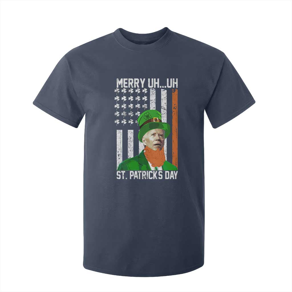 Funny Biden St Patricks Day T Shirt For Kid Merry 4th of Saint Patrick Uh Uh Leprechaun American Flag TS02 Navy Print Your Wear