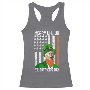 Funny Biden St Patricks Day Racerback Tank Top Merry 4th of Saint Patrick Uh Uh Leprechaun American Flag TS02 Charcoal Print Your Wear