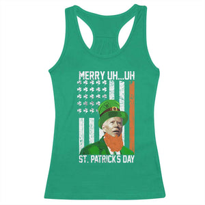 Funny Biden St Patricks Day Racerback Tank Top Merry 4th of Saint Patrick Uh Uh Leprechaun American Flag TS02 Irish Green Print Your Wear
