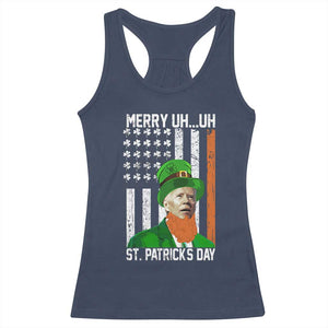 Funny Biden St Patricks Day Racerback Tank Top Merry 4th of Saint Patrick Uh Uh Leprechaun American Flag TS02 Navy Print Your Wear