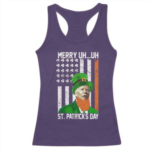 Funny Biden St Patricks Day Racerback Tank Top Merry 4th of Saint Patrick Uh Uh Leprechaun American Flag TS02 Purple Print Your Wear