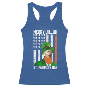 Funny Biden St Patricks Day Racerback Tank Top Merry 4th of Saint Patrick Uh Uh Leprechaun American Flag TS02 Royal Blue Print Your Wear