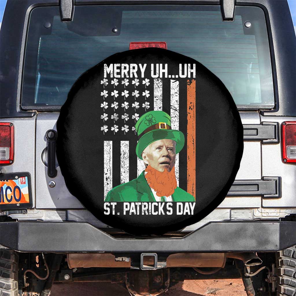 Funny Biden St Patricks Day Spare Tire Cover Merry 4th of Saint Patrick Uh Uh Leprechaun American Flag TS02 No hole Black Print Your Wear
