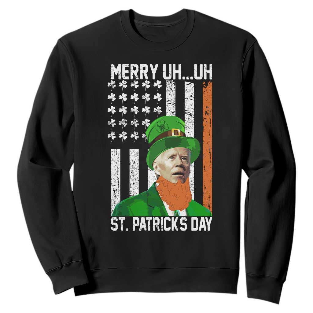 Funny Biden St Patricks Day Sweatshirt Merry 4th of Saint Patrick Uh Uh Leprechaun American Flag TS02 Black Print Your Wear