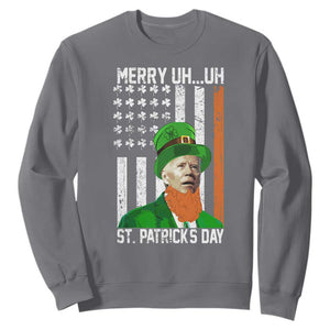 Funny Biden St Patricks Day Sweatshirt Merry 4th of Saint Patrick Uh Uh Leprechaun American Flag TS02 Charcoal Print Your Wear