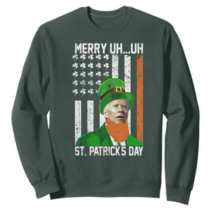 Funny Biden St Patricks Day Sweatshirt Merry 4th of Saint Patrick Uh Uh Leprechaun American Flag TS02 Dark Forest Green Print Your Wear