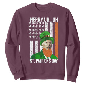 Funny Biden St Patricks Day Sweatshirt Merry 4th of Saint Patrick Uh Uh Leprechaun American Flag TS02 Maroon Print Your Wear