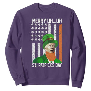 Funny Biden St Patricks Day Sweatshirt Merry 4th of Saint Patrick Uh Uh Leprechaun American Flag TS02 Purple Print Your Wear