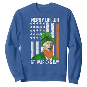 Funny Biden St Patricks Day Sweatshirt Merry 4th of Saint Patrick Uh Uh Leprechaun American Flag TS02 Royal Blue Print Your Wear