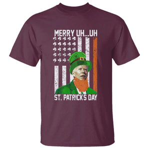 Funny Biden St Patricks Day T Shirt Merry 4th of Saint Patrick Uh Uh Leprechaun American Flag TS02 Maroon Print Your Wear