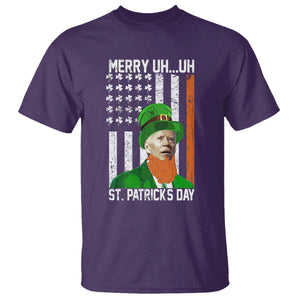 Funny Biden St Patricks Day T Shirt Merry 4th of Saint Patrick Uh Uh Leprechaun American Flag TS02 Purple Print Your Wear