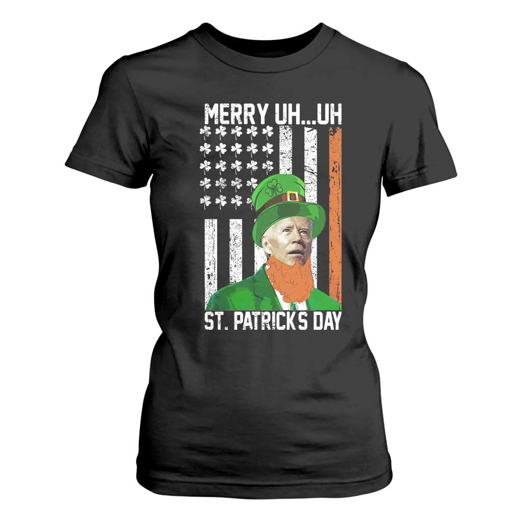 Funny Biden St Patricks Day T Shirt For Women Merry 4th of Saint Patrick Uh Uh Leprechaun American Flag TS02 Black Print Your Wear