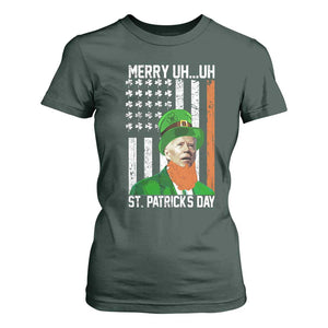 Funny Biden St Patricks Day T Shirt For Women Merry 4th of Saint Patrick Uh Uh Leprechaun American Flag TS02 Dark Forest Green Print Your Wear