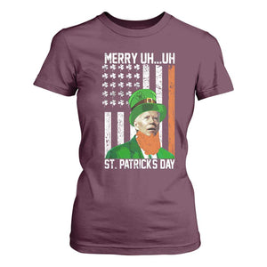 Funny Biden St Patricks Day T Shirt For Women Merry 4th of Saint Patrick Uh Uh Leprechaun American Flag TS02 Maroon Print Your Wear