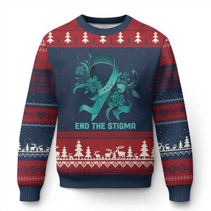 Sexual Assault Awareness Ugly Christmas Sweater End The Stigma Teal Floral Ribbon TS02 Navy Red Print Your Wear