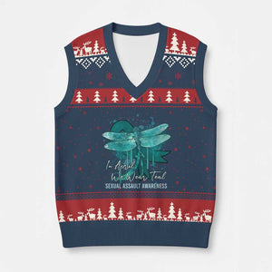 Sexual Assault Awareness V-Neck Knit Sweater Vest In April We Wear Teal Ribbon Butterfly TS02 Navy Red Print Your Wear