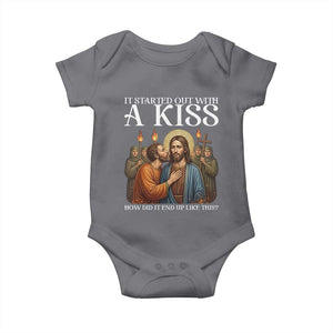 It Started Out With A Kiss Funny Jesus Christian Easter Baby Onesie Judas Betrayal Jesus Faith Message Biblical Humor TS02 Charcoal Print Your Wear