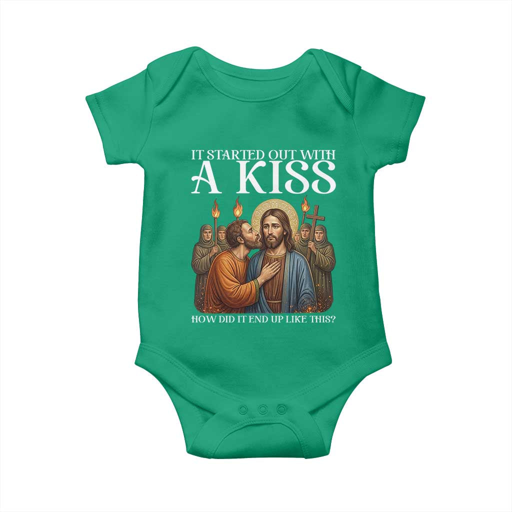 It Started Out With A Kiss Funny Jesus Christian Easter Baby Onesie Judas Betrayal Jesus Faith Message Biblical Humor TS02 Irish Green Print Your Wear
