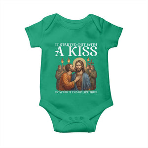 It Started Out With A Kiss Funny Jesus Christian Easter Baby Onesie Judas Betrayal Jesus Faith Message Biblical Humor TS02 Irish Green Print Your Wear