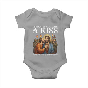 It Started Out With A Kiss Funny Jesus Christian Easter Baby Onesie Judas Betrayal Jesus Faith Message Biblical Humor TS02 Sport Gray Print Your Wear