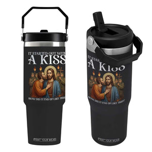 It Started Out With A Kiss Funny Jesus Christian Easter Flip Straw Tumbler Judas Betrayal Jesus Faith Message Biblical Humor TS02 One Size: 30 oz Black Print Your Wear