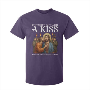 It Started Out With A Kiss Funny Jesus Christian Easter T Shirt For Kid Judas Betrayal Jesus Faith Message Biblical Humor TS02 Purple Print Your Wear