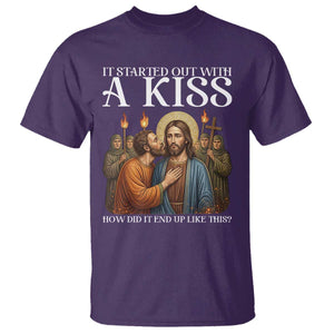 It Started Out With A Kiss Funny Jesus Christian Easter T Shirt Judas Betrayal Jesus Faith Message Biblical Humor TS02 Purple Print Your Wear