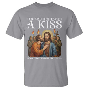 It Started Out With A Kiss Funny Jesus Christian Easter T Shirt Judas Betrayal Jesus Faith Message Biblical Humor TS02 Sport Gray Print Your Wear