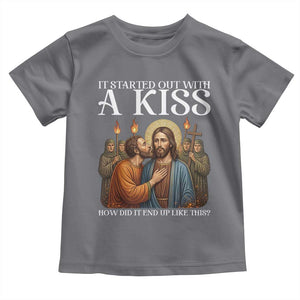 It Started Out With A Kiss Funny Jesus Christian Easter Toddler T Shirt Judas Betrayal Jesus Faith Message Biblical Humor TS02 Charcoal Print Your Wear