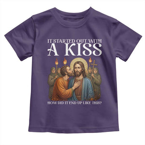 It Started Out With A Kiss Funny Jesus Christian Easter Toddler T Shirt Judas Betrayal Jesus Faith Message Biblical Humor TS02 Purple Print Your Wear