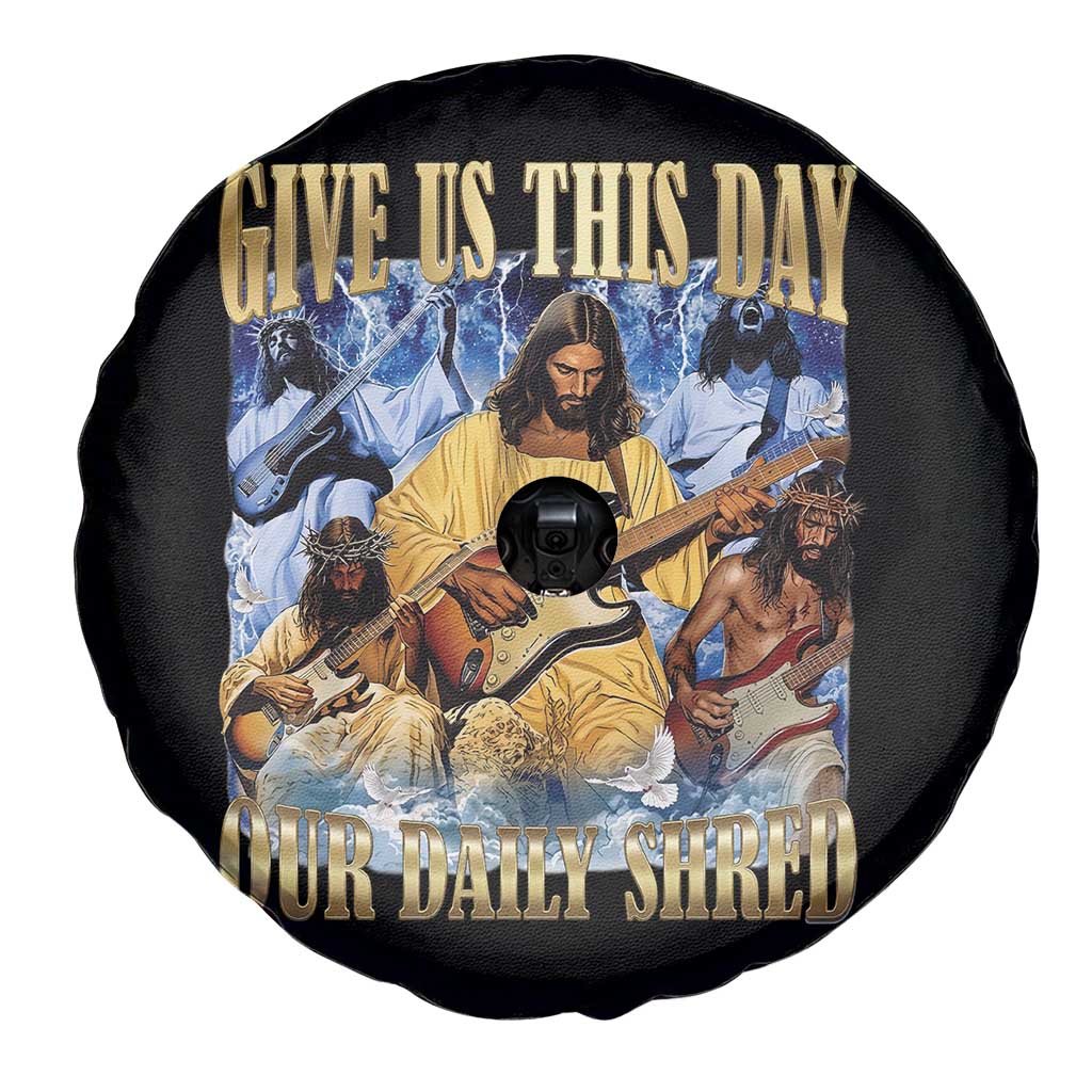 Give Us This Day Our Daily Shred Funny Christian Jesus Rock Spare Tire Cover Faith Humor Music Lover Inspired Gift TS02 Print Your Wear