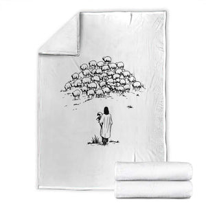 Jesus The Good Shepherd Minimalist Christian Throw Blanket Sheep Flock Faith Spiritual Inspirational Gift TS02 White Print Your Wear