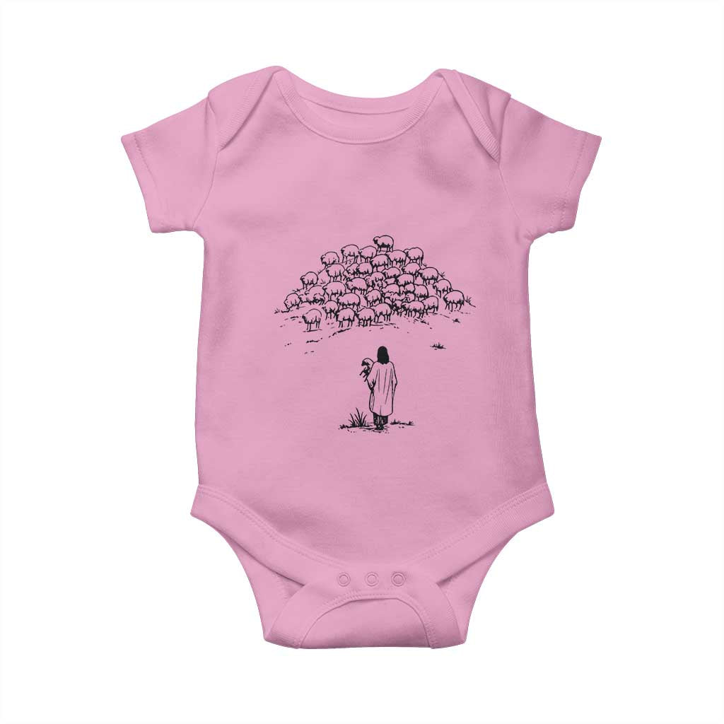 Jesus The Good Shepherd Minimalist Christian Baby Onesie Sheep Flock Faith Spiritual Inspirational Gift TS02 Light Pink Print Your Wear