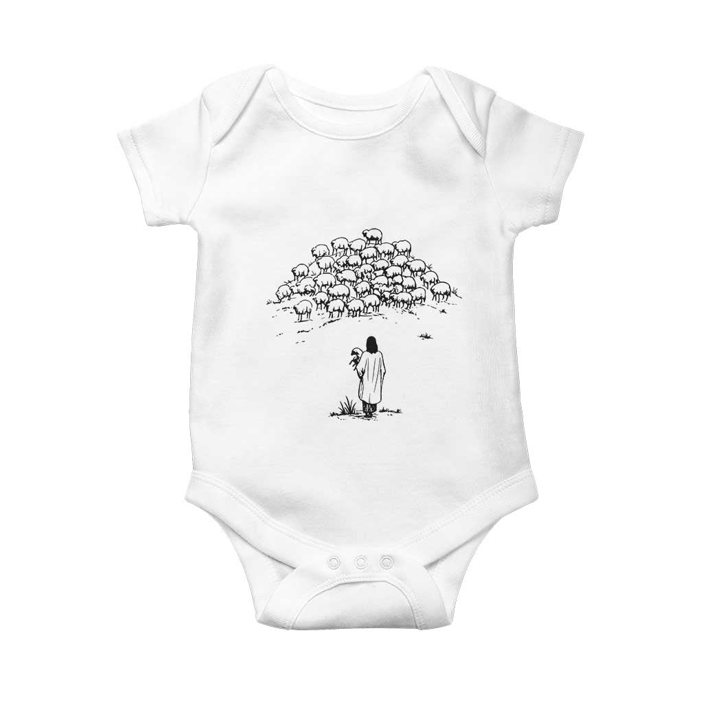 Jesus The Good Shepherd Minimalist Christian Baby Onesie Sheep Flock Faith Spiritual Inspirational Gift TS02 White Print Your Wear
