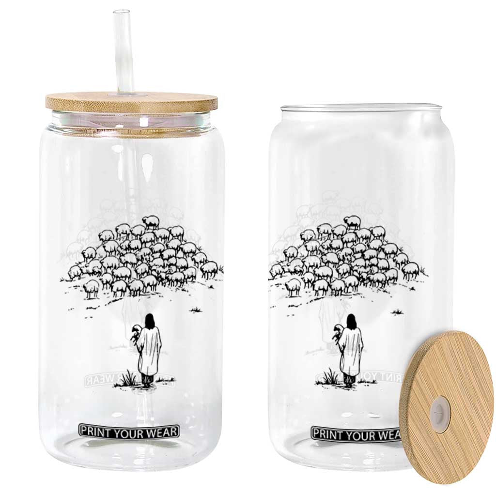Jesus The Good Shepherd Minimalist Christian Glass Can Sheep Flock Faith Spiritual Inspirational Gift TS02 Print Your Wear
